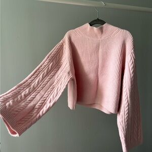 & Other Stories cropped pink cable knit sweater | size S